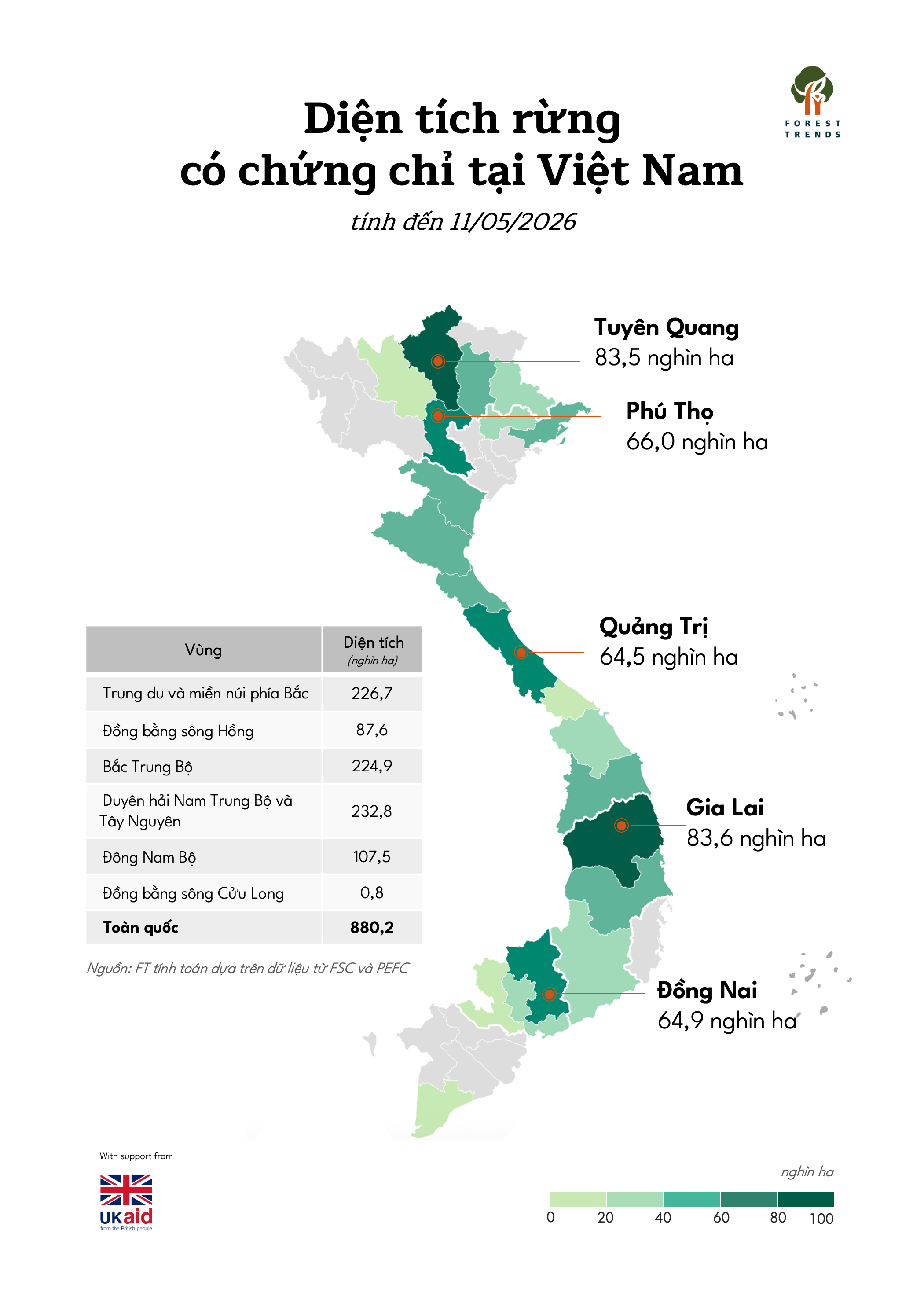 Bản đồ diện tích rừng có chứng chỉ tại Việt Nam (đến 11/05/2026)