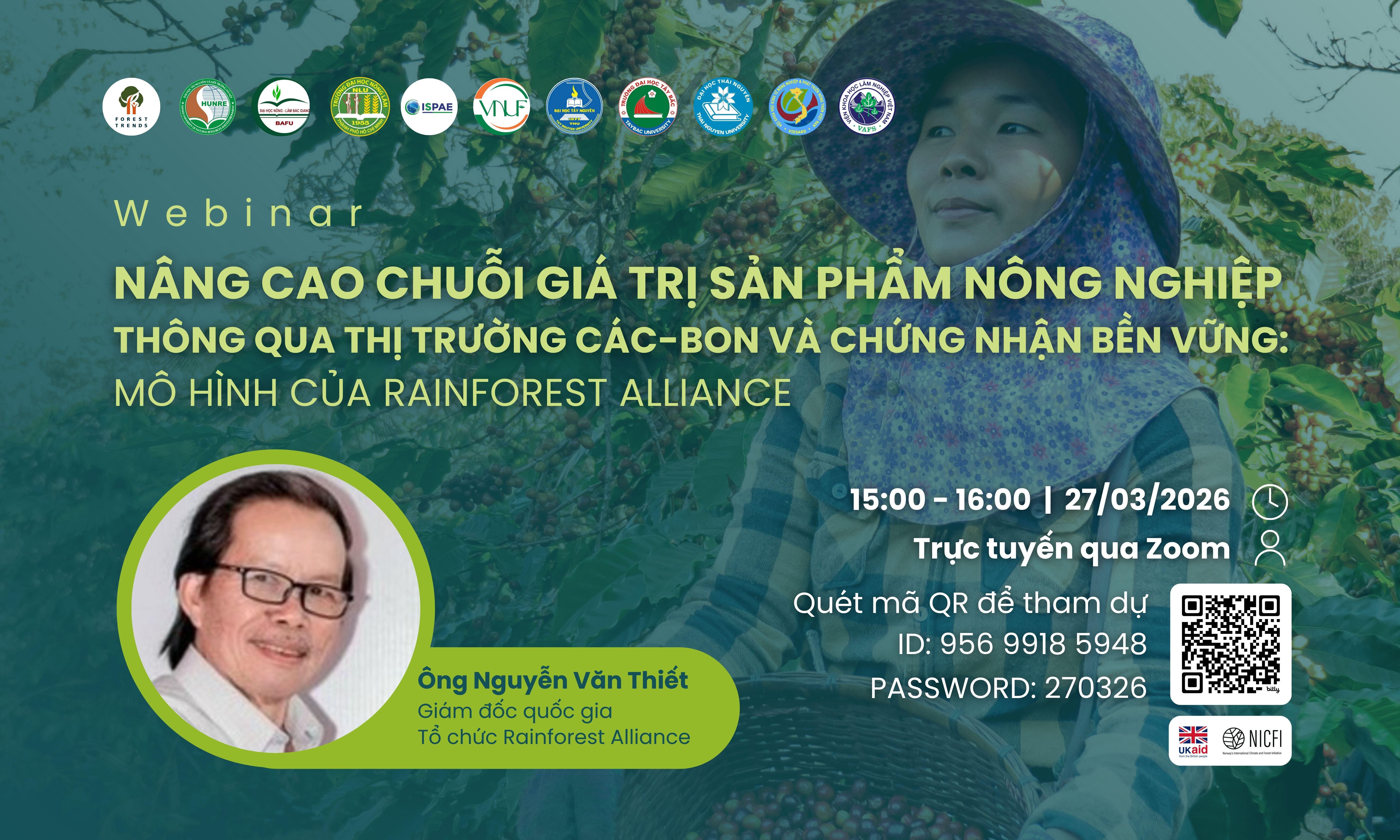 Webinar: Nâng cao chuỗi giá trị sản phẩm nông nghiệp thông qua thị trường các-bon và chứng nhận bền vững – Mô hình của Rainforest Alliance