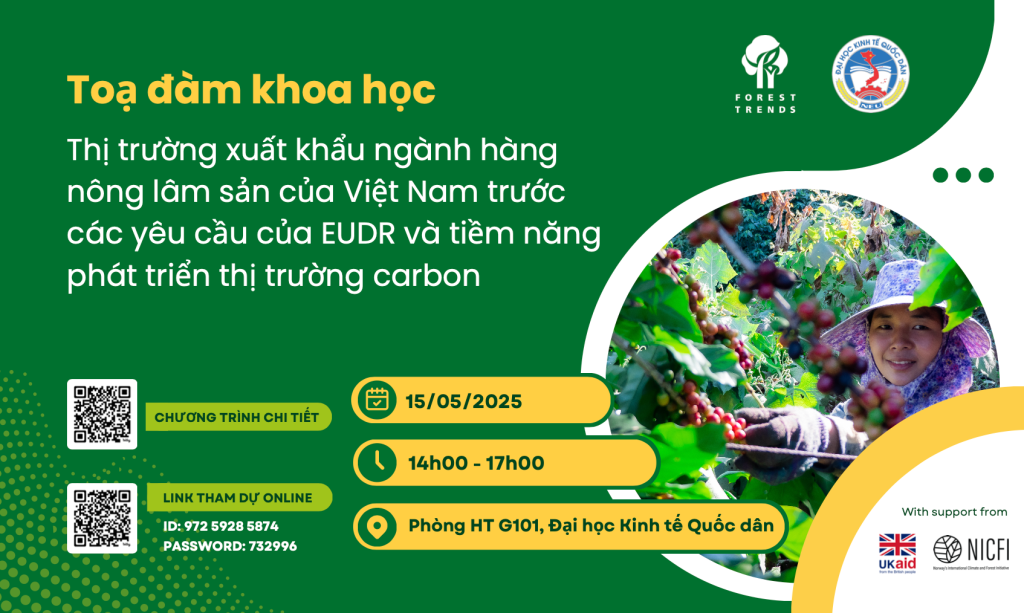 Hình ảnh quảng cáo cho tọa đàm khoa học về thị trường xuất khẩu nông lâm sản Việt Nam với nội dung và thông tin chi tiết sự kiện.