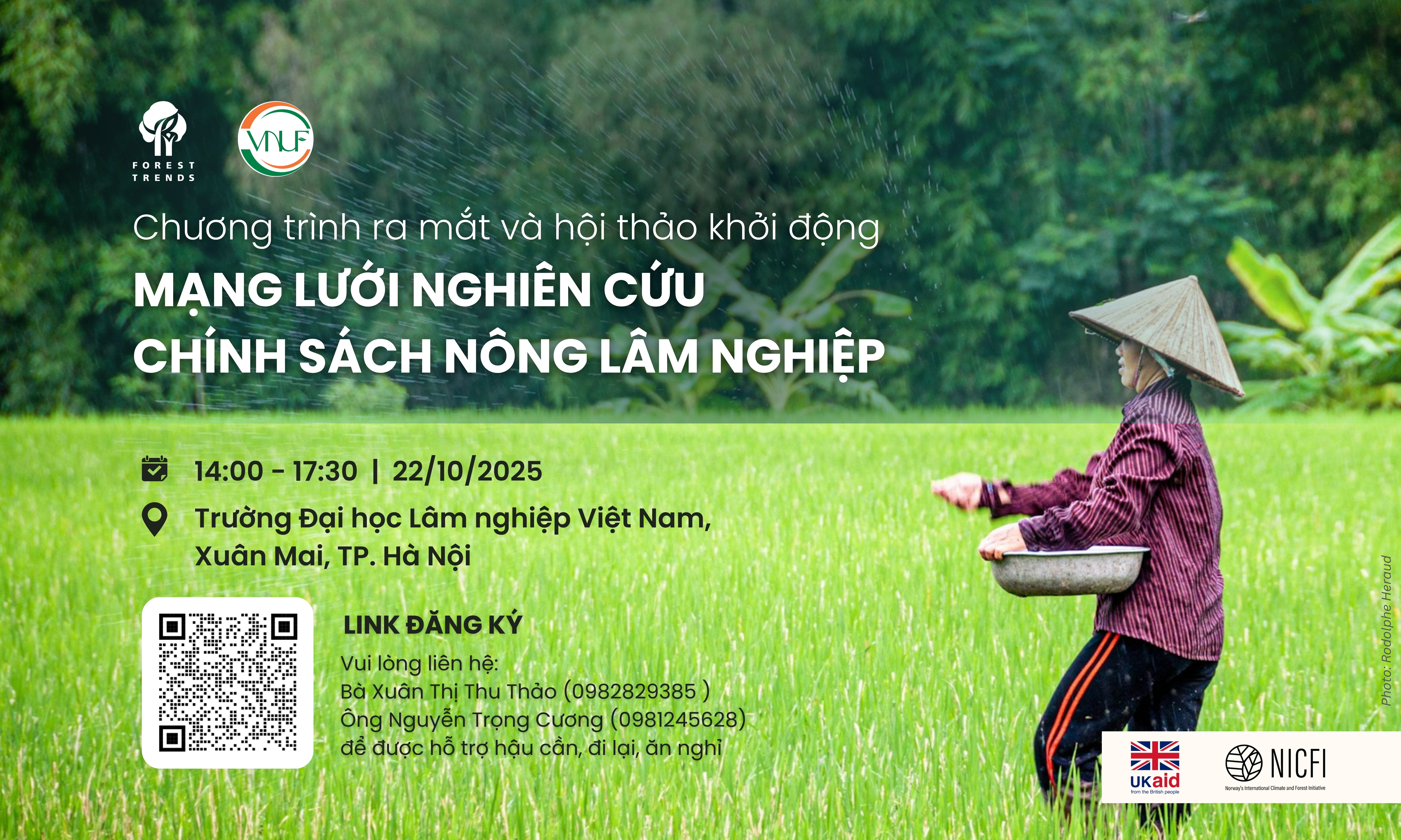Poster for a consultation meeting regarding the national standard for forest carbon credits in Vietnam, featuring details about the event such as date, time, ...
![Khởi động Mạng lưới Nghiên cứu Chính sách Nông lâm nghiệp