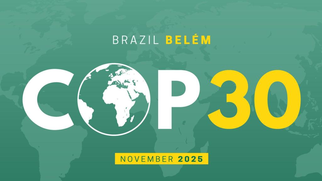 Chủ đề và thông tin về Hội nghị COP30 được tổ chức tại Belém, Brazil vào tháng 11 năm 2025, với hình ảnh thể hiện logo COP30 và bản đồ thế giới.